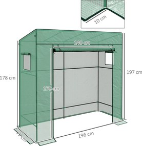 Outsunny Kerti Üvegház PE, Erkély Üvegház, Megerősített 140 g/m² Ponyva, Acél Váz, Feltekerhető Cipzáras Ajtó, 2 Ablak, Zöldség Növényekhez és Virágok