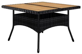 9 részes fekete polyrattan és tömör fa kerti étkezőgarnitúra