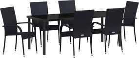 vidaXL Kert étkező szett 7 pcs Fekete Porszórt acél