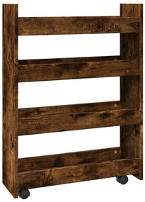 4 szintes füstös tölgy színű szerelt fa keskeny tárolókocsi