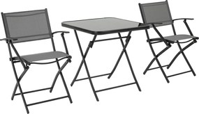 Outsunny Összecsukható Étkezőszett 3 Részes Erkélybútor Készlet 1 Asztal+2 Szék Kerti Bútor Szett Ülőgarnitúra Fém Hálós Fekete+Szürke | Aosom