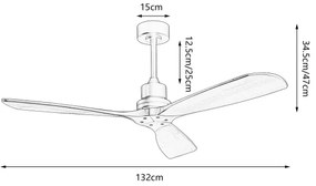 ZEVENTI - LIONI mennyezeti ventilátor Wi-Fi Tuya fekete/tölgy + távirányító