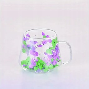 Üveg kávéscsésze virág motívummal Lila-zöld