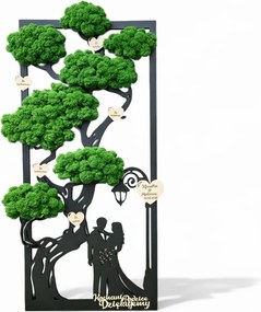 Bonsai fa mohával 50-es esküvői ajándék ifjú pár moha kép