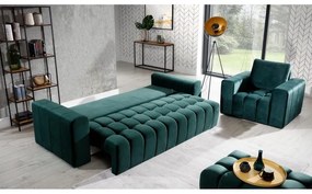 Sötétzöld bársony kinyitható-tárolóhelyes kanapé 247 cm Lazaro – ELTAP