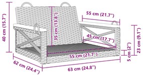 fekete polyrattan hintapad 63 x 62 x 40 cm