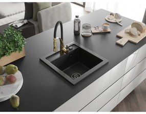 Mexen Vito, 1 kamrás gránit mosogató 490x520x210 mm és Aster mosogató csaptelep, fekete, 6503-77-73450-57-B