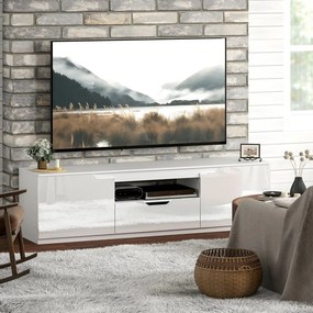 HOMCOM TV-szekrény, magasfényű, akár 65"-os tévékhez, 3 rekesszel, fiókkal, fehér