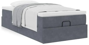 Ottomán ágykeret matraccal sötétszürke 90x190cm bársony