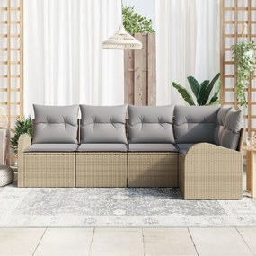 5 Részes Kerti Kanapé Szett Párnákkal Bézs Poly Rattan