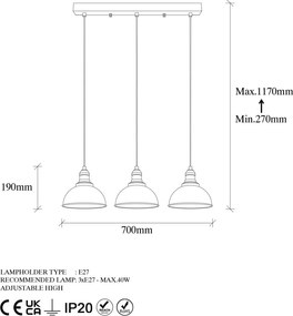 Varzan függőlámpa x3, fekete-antik
