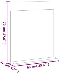 BERG fekete tömör fa fürdőszobatükör polccal 60 x 12 x 70 cm