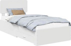 vidaXL Ágykeret fejtámlával fiókkal Fehér 90 x 190 cm Faanyag