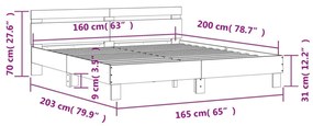 betonszürke szerelt fa ágykeret fejtámlával 160x200 cm