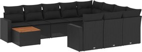 vidaXL 11 részes fekete polyrattan kerti ülőgarnitúra párnákkal
