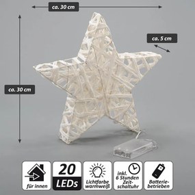 MAXXIVIA Csillogó csillag meleg fehér  20 LED Ø 30 cm