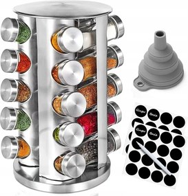 Fűszertartó Állvány 360° 20 Üveg Tégely Rozsdamentes Acél