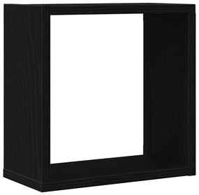6 db fekete tölgyszínű szerelt fa fali kockapolc 30x15x30 cm