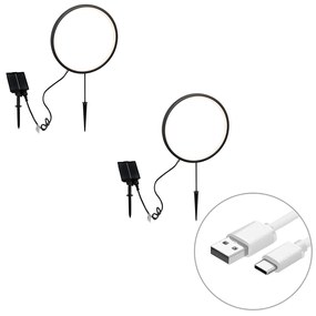 2 db fekete Adalind kerti tükörlámpa szett 60 cm, újratölthető LED-del és napelemmel, IP65