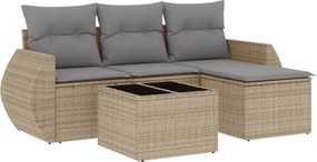 vidaXL 5 részes bézs polyrattan kerti ülőgarnitúra párnákkal