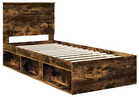 vidaXL Ágykeret fejtámlával Füstölt tölgy 90 x 190 cm Tömör fenyőfa