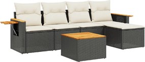 vidaXL 6 részes fekete polyrattan kerti ülőgarnitúra párnákkal