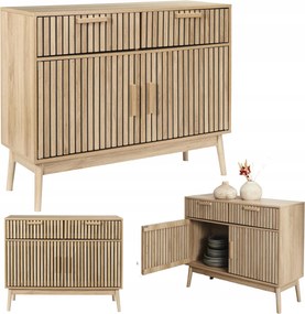 Komód Linea 100x80x35 cm tölgy 2 fiók 2 szekrény bézs fa modern