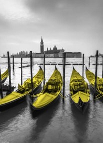 Poszter 20,5x28,4cm Gondolák kikötve a csatorna mentén, Assaf Frank