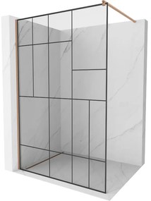 Mexen Kioto, Walk-In zuhany paraván 120 x 200 cm, 8 mm átlátszó üveg fekete mintás, réz matt profil, 800-120-101-65-78