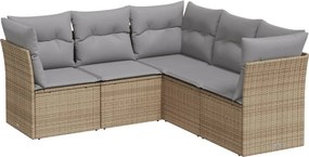 vidaXL 5 részes bézs polyrattan kerti ülőgarnitúra párnákkal