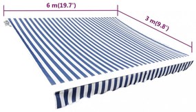 kék/fehér vászon napellenző tető 6 x 3 m (a váz nem tartozék)