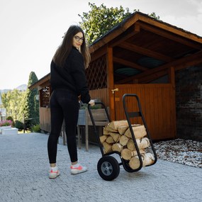 Faszállító kocsi, kerekekkel, kovácsoltvas, fekete, RATER