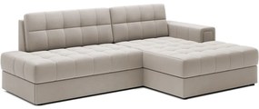 Bézs bársony kinyitható sarokkanapé (jobb oldali-heverő résszel) Blezalt – ELTAP