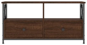 barna tölgyszínű szerelt fa és vas TV-szekrény 90x33x45 cm