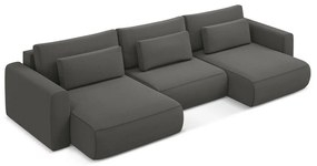 Sötétszürke bársony kinyitható-tárolóhelyes (U alakú) sarokkanapé Kapua – Makamii