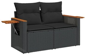 9 részes fekete polyrattan kerti ülőgarnitúra párnákkal