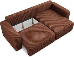 Terrakotta színű kordbársony kinyitható-tárolóhelyes sarokkanapé (jobb oldali-heverő résszel) Kona – Makamii