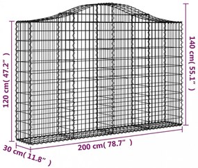 5 db íves horganyzott vas gabion kosár 200x30x120/140 cm