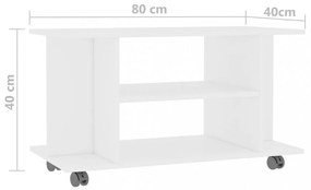 fehér szerelt fa TV-szekrény görgőkkel 80 x 40 x 45 cm