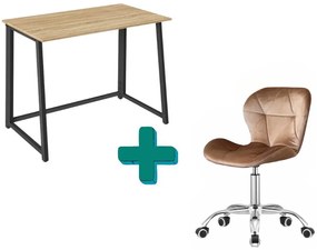 Dolgozószobai szett – összecsukható íróasztal ZARIMO 80×40 cm sonoma tölgy + irodai szék AVOLA VELVET világosbarna