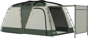 Outsunny Vízálló Kempingtábor Tágas Éjjeli és Nappali Területtel, Poliészter Családi Sátor, 460x300x200 cm, Zöld | Aosom