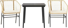 vidaXL 3 észes barna polyrattan üveg kerti étkezőgarnitúra párnával