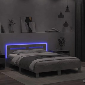 betonszürke ágykeret fejtámlával és LED-del 140x200 cm