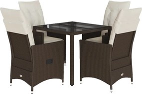 vidaXL 5 részes barna polyrattan kerti étkezőgarnitúra párnákkal