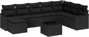 vidaXL Kerti Kanapé Szett 9 pcs Fekete polirattan