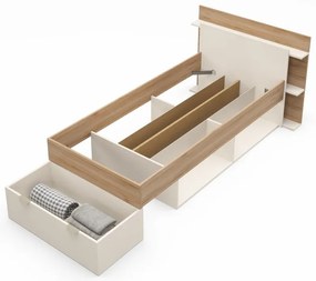 Fehér-natúr színű ágyneműtartós egyszemélyes ágy ágyrács nélkül, tölgyfa dekorral 90x200 cm Albo – Marckeric