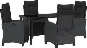 vidaXL Kert étkező szett párnával 5 pcs Fekete polirattan
