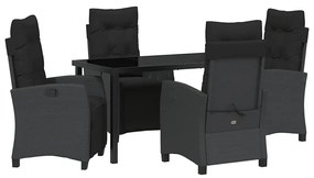 vidaXL Kert étkező szett párnával 5 pcs Fekete polirattan