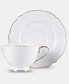 Fehér porcelán csésze domború mintával két személyes készlet Veroni Virginia