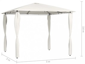 krémszínű pavilon oszlop takarókkal 3 x 3 x 2,6 m 160 g/m²